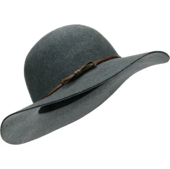Klobouk Šedý plstěný klobouk s řemínkem (Dámský klobouk s širokou krempou SRT22)