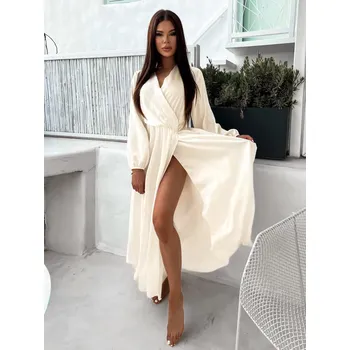 Dámské šaty Krémové elegantní šaty WOMAN s dlouhým rukávem Velikost: ONESIZE