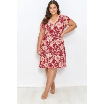 Dámská noční košile Taro, dámská noční košile 2-2926-Blossom, krátký rukáv, červená, vel. 3XL