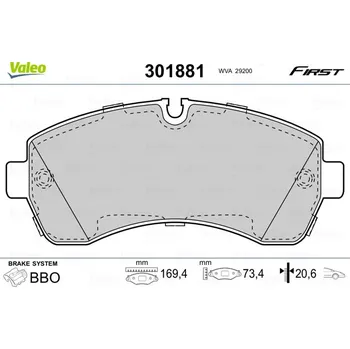 Brzdová destička Sada brzdových destiček, kotoučová brzda VALEO 301881