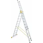 Trojdílný, univerzální hliníkový žebřík FORTE pro profesionální použití, 3 x 10 příčlí