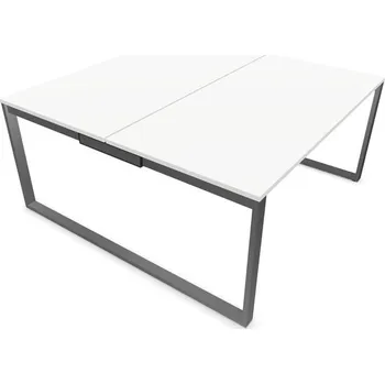 Psací stůl Stůl kancelářský SQart oboustranný, podnoží stříbrošedé (RAL9006), pracovní deska bílá, š x h: 1600 x 1600 mm