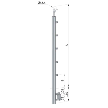 Zábradlí KOVIAN, s.r.o. Nerezový stĺp, bočné kotvenie, 5 radový priechodný