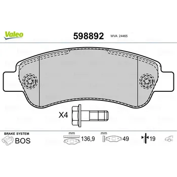 Brzdová destička Sada brzdových destiček, kotoučová brzda VALEO 598892