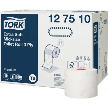 Toaletní papír TORK 127510 – Mid–Size extra jemný 3vrstvý toaletní papír T6, 70m - Karton