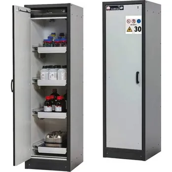 Bezpečnostní skříň na chemikálie 30 min., 4 zásuvky, š. 564 mm, dveře šedé