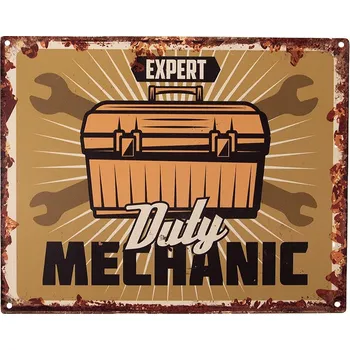 Plechová cedule Hnědá nástěnná kovová cedule Expert Duty Mechanic - 25*1*20 cm
