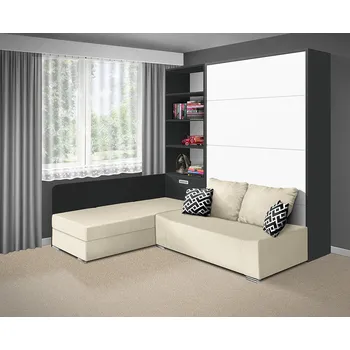 Postel Nabytekmorava Motorová sklápěcí postel s pohovkou VS 21066 140x200 cm barevné kombinace: Antracit / dveře bílé, barva pohovky: Savana krémová