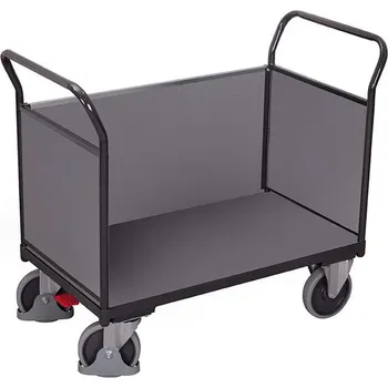 Plošinový vozík Plošinový vozík VARIOfit se třemi bočními stěnami s plnou výplní, 1000 x 600 mm, nosnost 500 kg, barva antracit RAL7016 /deska šedá