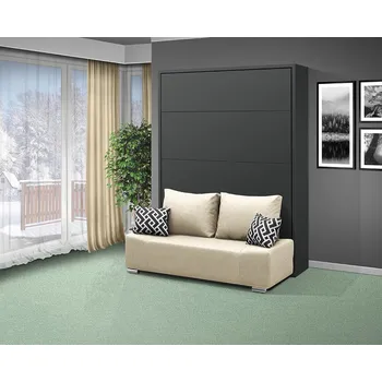 Postel Nabytekmorava Motorová výklopná postel s pohovkou VS 21065 MOT 180x200 cm barevné kombinace: Antracit / dveře antracit, barva pohovky: Savana krémová
