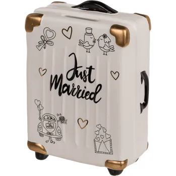 Pokladnička Svatební pokladnička kufr Just Married 11 x 6,5 x 16,5 cm