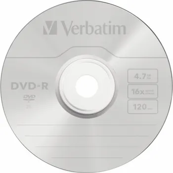 Optické médium 1x100 Verbatim DVD-R 4,7GB 16x Speed, matny stribrna