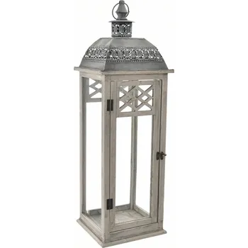 Svícen Lucerna dřevo/kov šedá střední 25x25x77cm