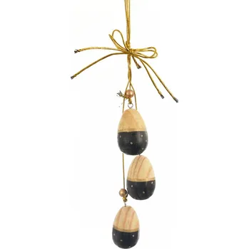 Velikonoční dekorace Vajíčko dřevo závěs hnědé/černé 3 ks 4x4x32 cm