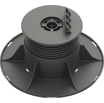 Rektifikační terč pod terasová prkna H 55-95 mm (Výškově stavitelný terč pod dřevěné nebo WPC terasy s výškou od 55 mm do 95 mm | základna Ø 200 mm | hlava na rošt Ø 120 mm | výška úchytu 19 mm | nosnost 1500 Kg/Ks)