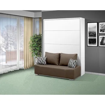 Postel Nabytekmorava Motorová výklopná postel s pohovkou VS 21065 MOT 140x200 cm barevné kombinace: Bílá / dveře bílé, barva pohovky: Savana hnědá