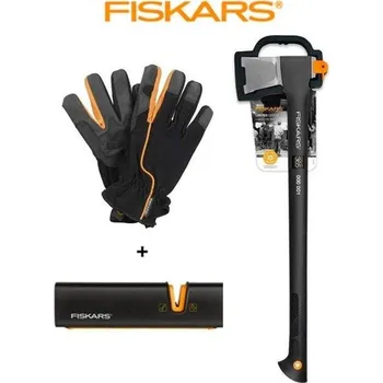 Zahrada Fiskars Sekera set X17+ostřič Xsharo+ rukavice pánské. 3ks