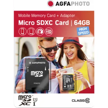 Paměťová karta AgfaPhoto Mobile High Speed 64GB MicroSDXC Class 10 + Adapter