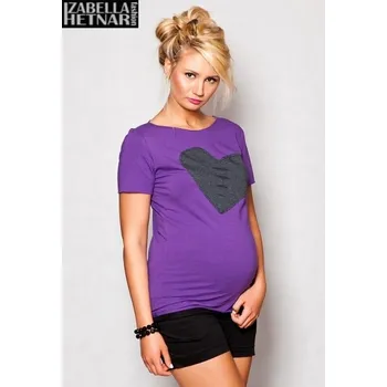 Těhotenská móda Be MaaMaa Těhotenské triko/halenka SRDCE - fialové