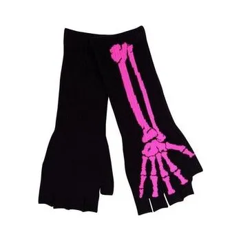 Rukavice Rukavice bezprsté dlouhé Skeleton růžové