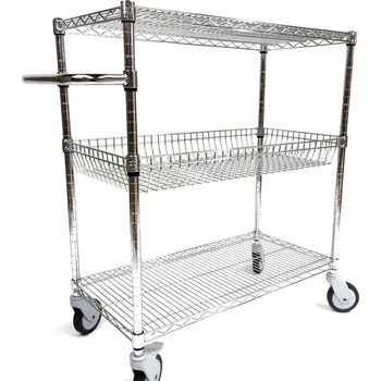 Servírovací stolek Dílenský a cateringový vozík, rovné + košová police, 46 x 92 x 100 cm, max 300 kg