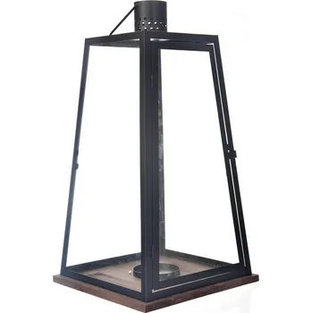 Svícen Lucerna dřevo/kov černá/béžová 32x32x60cm