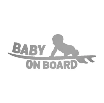 Samolepicí dekorace na vozidlo Baby on board 010 levá surfing (42 - stříbrná metalíza) SAMOLEPKA NA AUTO, NÁLEPKA, FÓLIE, POLEP, TUNING, VLASTNÍ TEXT, TISK, AUTOSAMOLEPKY.cz, POLEPY, OBRÁZEK, LOGO, 3D STICKERS