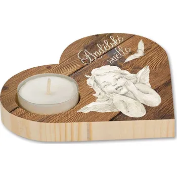 Bytová dekorace Dřevěný dekorační svícen 12 cm - Andělské světlo