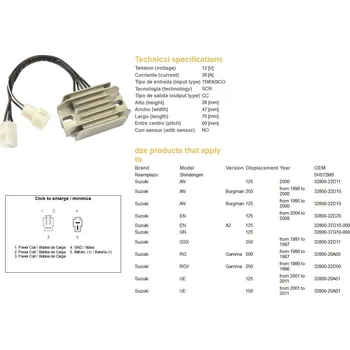 Elektroinstalace pro motocykl DZE regulátor napětí SUZUKI AN 125/250 BURGMAN 95-00; EN 125; GN 125; UE 125/150 01-11 (32800-22D11, 32800-22D10, 32800-37G10-000) 12V/20A (DZE regulátor napětí SUZUKI AN 125/250 BURGMAN 95-00; EN 125; GN 125; UE 125/150 01-11 (32800-22D11, 32800-22D10,)