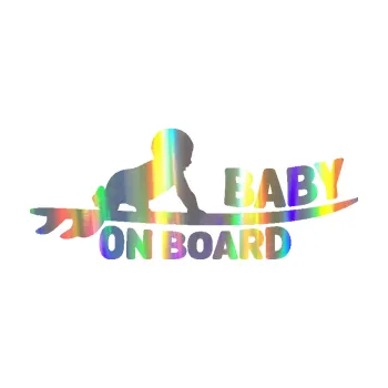 Samolepicí dekorace na vozidlo Baby on board 010 pravá surfing (93 - Holografická) SAMOLEPKA NA AUTO, NÁLEPKA, FÓLIE, POLEP, TUNING, VLASTNÍ TEXT, TISK, AUTOSAMOLEPKY.cz, POLEPY, OBRÁZEK, LOGO, 3D STICKERS