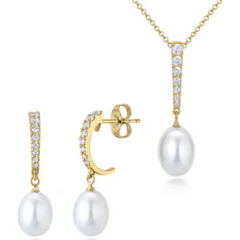 Souprava šperků SOFIA zlatý set náušnic a přívěsku s perlami AUATHU14B0P-AU+AUATHU24B0P-AU