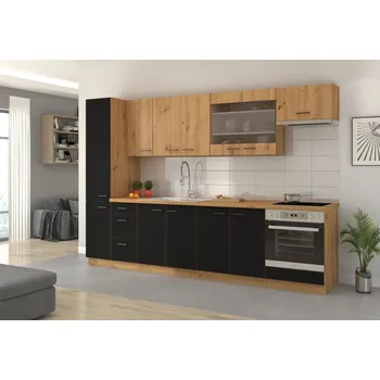 Kuchyňská linka Kuchyňská linka MODENA dub artisan / černý mat, Sestava H, 300 cm