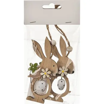 Velikonoční dekorace Zajíc dřevo závěsný hnědý 2 ks