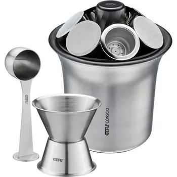 Nálevka a odměrka kávy+4 kávové kapsle+80 náhradních aroma nálepek CONSCIO- GEFU (Ser Nádoba na kávovou sedlinu CONSCIO s přííslušenstvým - GEFU)