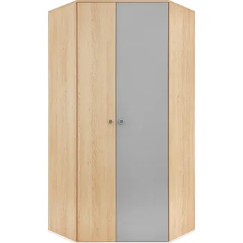 Šatní skříň PIXEL | rohová šatní skříň PX2 | 90 cm | s policemi a 2x šatní tyčí | dub/bílá lux/šedá