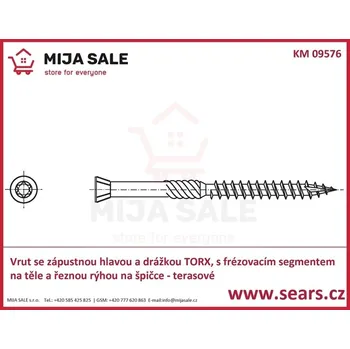 Vrut P 6x 60 - ocel -A2 nerez-Vrut se zápustnou hlavou a drážkou TORX,s frézov.seg
