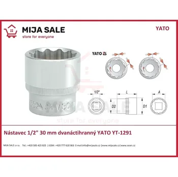 Gola hlavice Nástavec 1/2" 30 mm dvanáctihranný YATO YT-1291