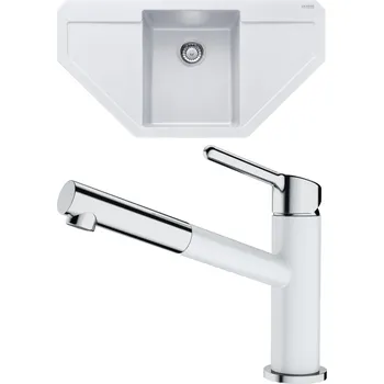 Granitový dřez Set Franke G203 (dřez MRG 612 E Bílá-led + baterie FC 3055.094 ORBIT Chrom/Bílá-led) 114.0650.678