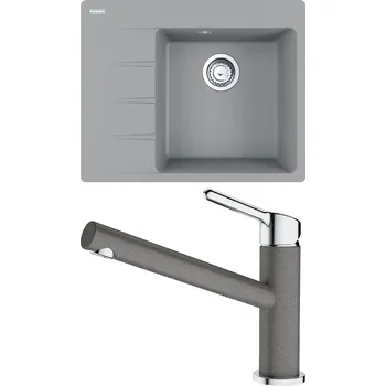 Granitový dřez Set Franke G229 (dřez CNG 611-62 TL/7 Šedý kámen + baterie FC 3054.084 ORBIT Chrom/Šedý kámen) 114.0650.785