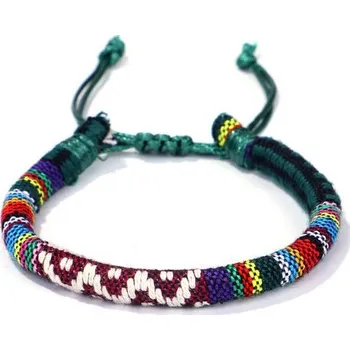 Náramek Bavlněný tibetský náramek pro štěstí a harmonii - zelený