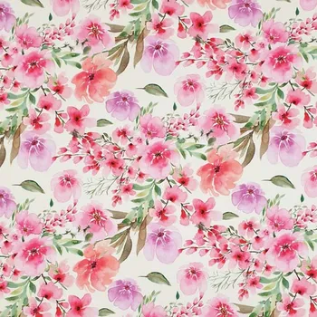 Žoržetová šatovka N6321, růžové květy, š.145