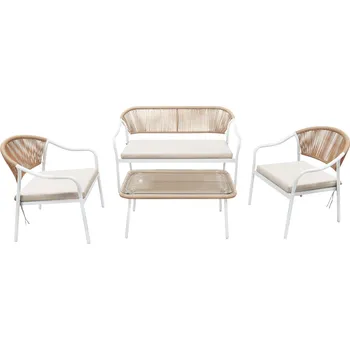 Tempo Kondela Zahradní 4-dílný ratanový set, bílá/béžová, PALNY