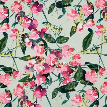 Žoržetová šatovka N6322 mint, barevné květy, š.145