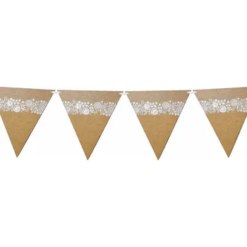 Girlanda papírová vlaječky kraft s krajkou - 220 cm