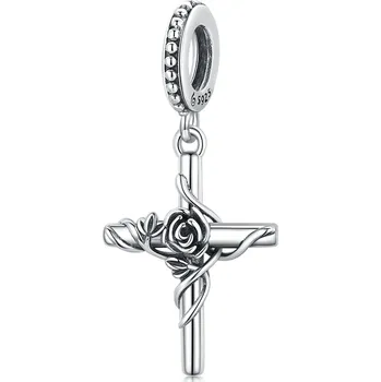 Přívěsek Elenys stříbrný přívěsek Kříž s růží