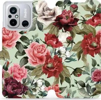 Pouzdro na mobilní telefon Flipové pouzdro Mobiwear - Xiaomi Redmi 12C - MD06P Růže a květy na světle zelené (Knížkové flip pouzdro, obal, kryt na mobil Xiaomi Redmi 12C - MD06P Růže a květy na světle zelené, materiál Umělá kůže + TPU - ochrana 360°, stojánek, silikonová vanička,)