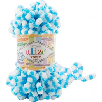 Příze Alize Puffy Color 6459 - azurová, bílá