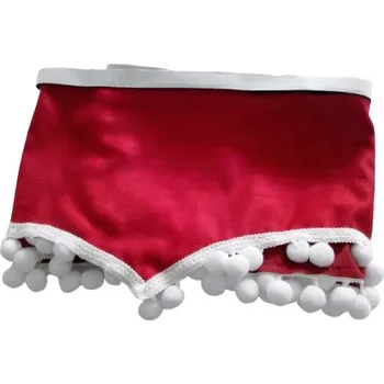 Bordura nad okno - červená, bílé bambule