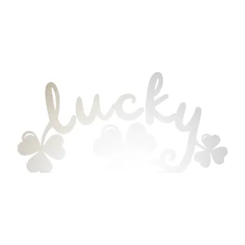 Polep vozidla SAMOLEPKA Lucky nápis štěstí se čtyřlístky (82 - odrazková reflexní bílá) NA AUTO, NÁLEPKA, FÓLIE, POLEP, TUNING, VLASTNÍ TEXT, TISK, AUTOSAMOLEPKY.cz, POLEPY, OBRÁZEK, LOGO, SAMOLEPKY