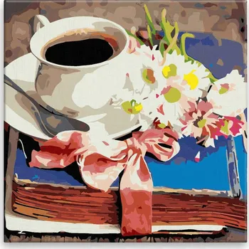 Malování podle čísel - Kniha a káva - 40x40 cm, bez dřevěného rámu - CZ výroba